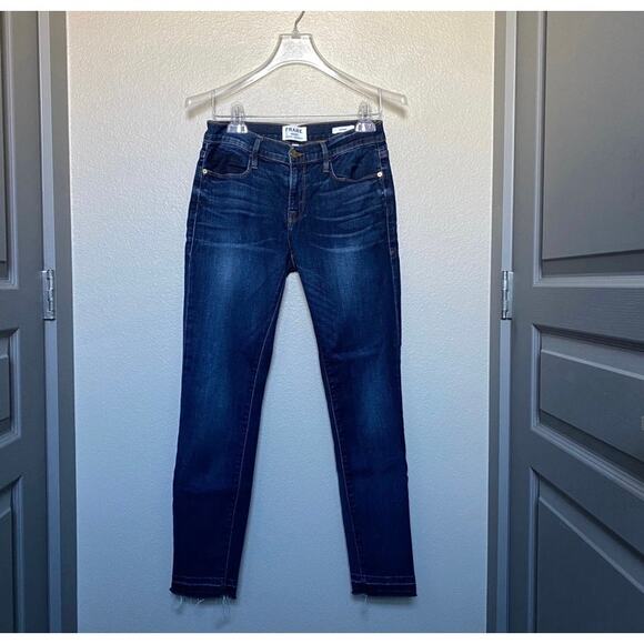 NWOT FRAME Le Garcon Straight Jeans Sz 24 Dark Wash Frayed Mid Rise - Picture 11 of 14